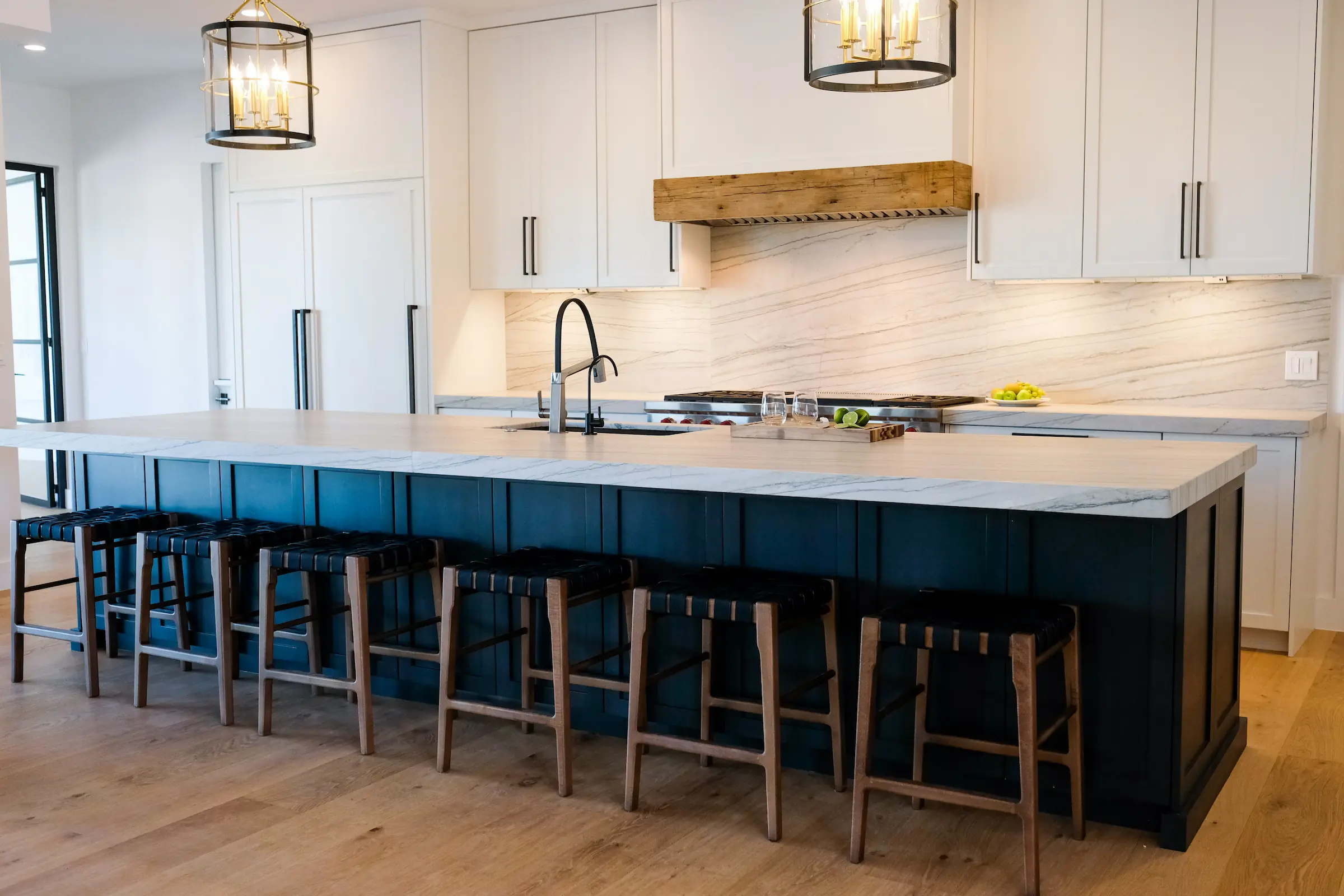black island in stylish kitchen